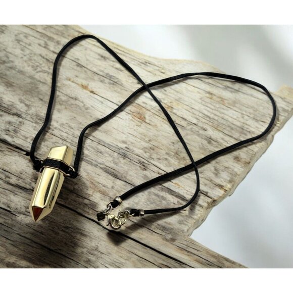 Geometric Gold Tone Pendant Necklace with Black Cord Bold Banana Republic - Picture 1 of 7